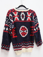 Load image into Gallery viewer, Dark Navy + Red Patterned Jumper - S
