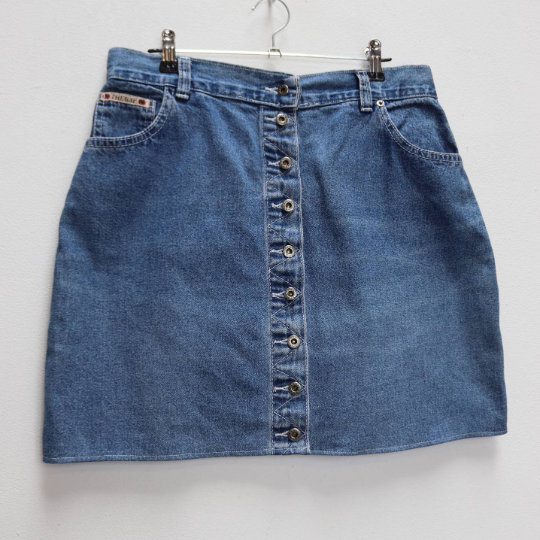Blue Denim Button-Down Mini-Skirt - L